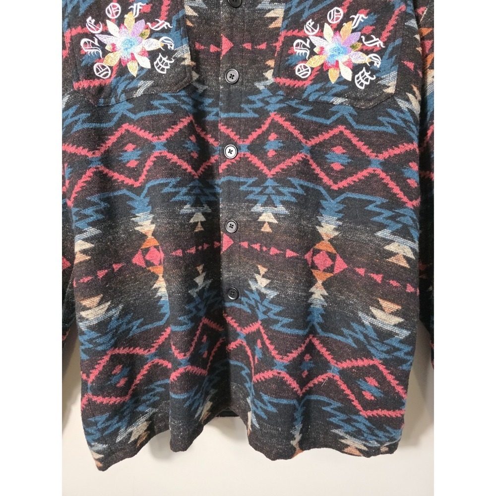 Savage Culture Western Aztec Jacket Embroidered Bull Skull Boho M/L - Picture 5 of 11